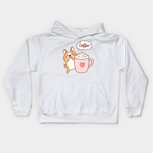 Cute Corgi with Coffee Kids Hoodie